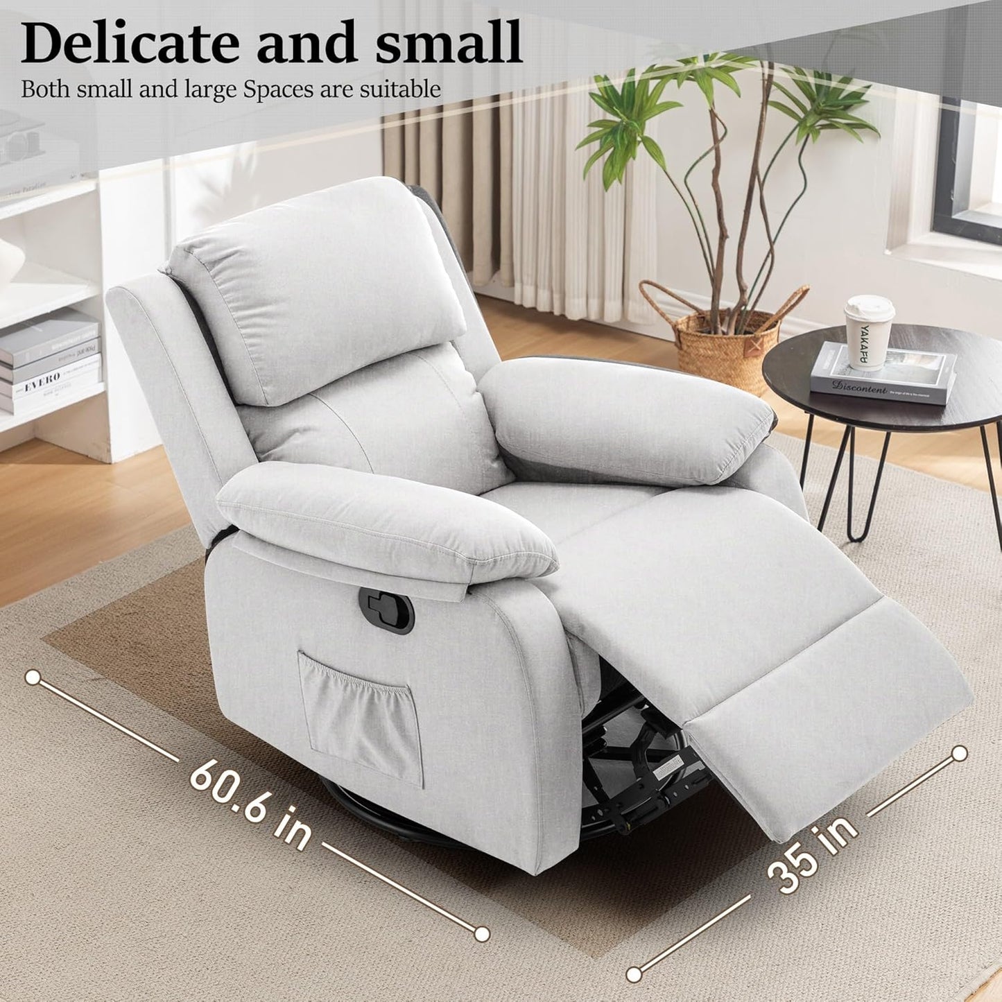 Reclining rocking chair 360 degree rotating fabric sliding reclining chair