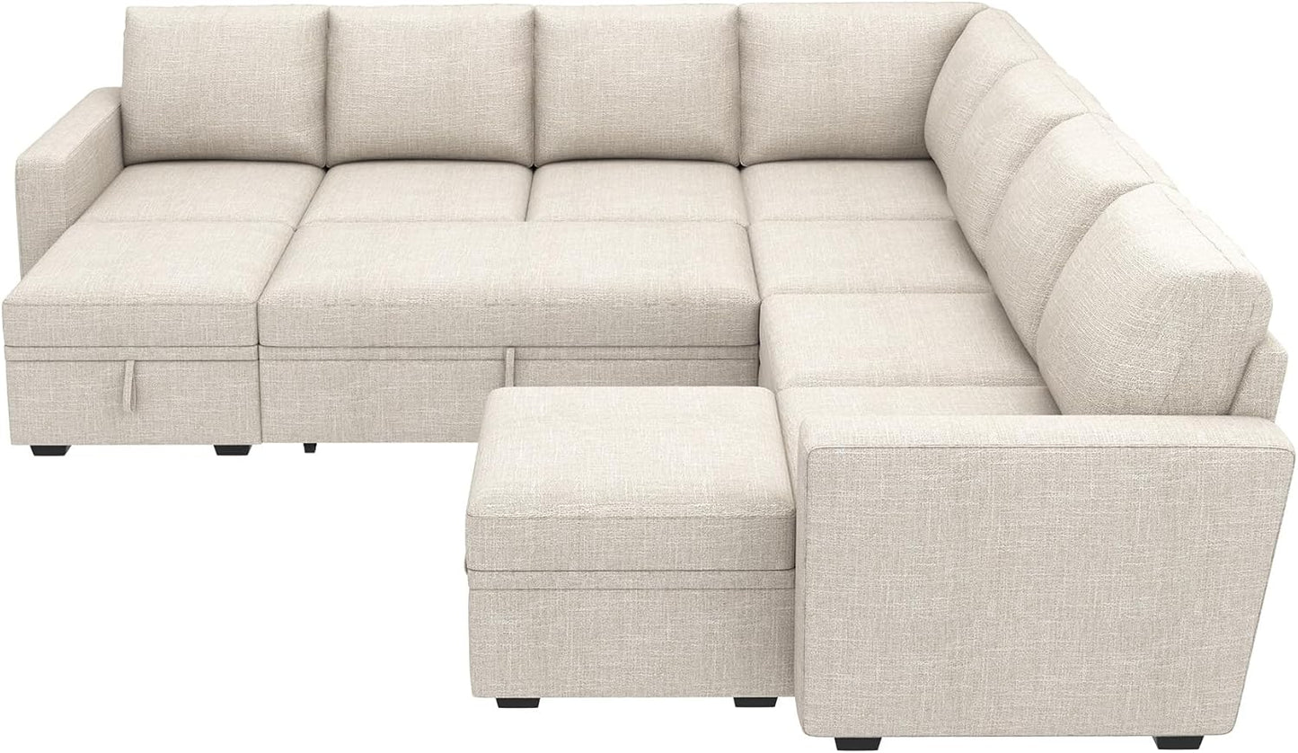 HONBAY Modular Sectional Sleeper Sofa with Pull Out Bed, L Shaped Couch with Storage Seat, Convertible Sectional Couches for Living Room