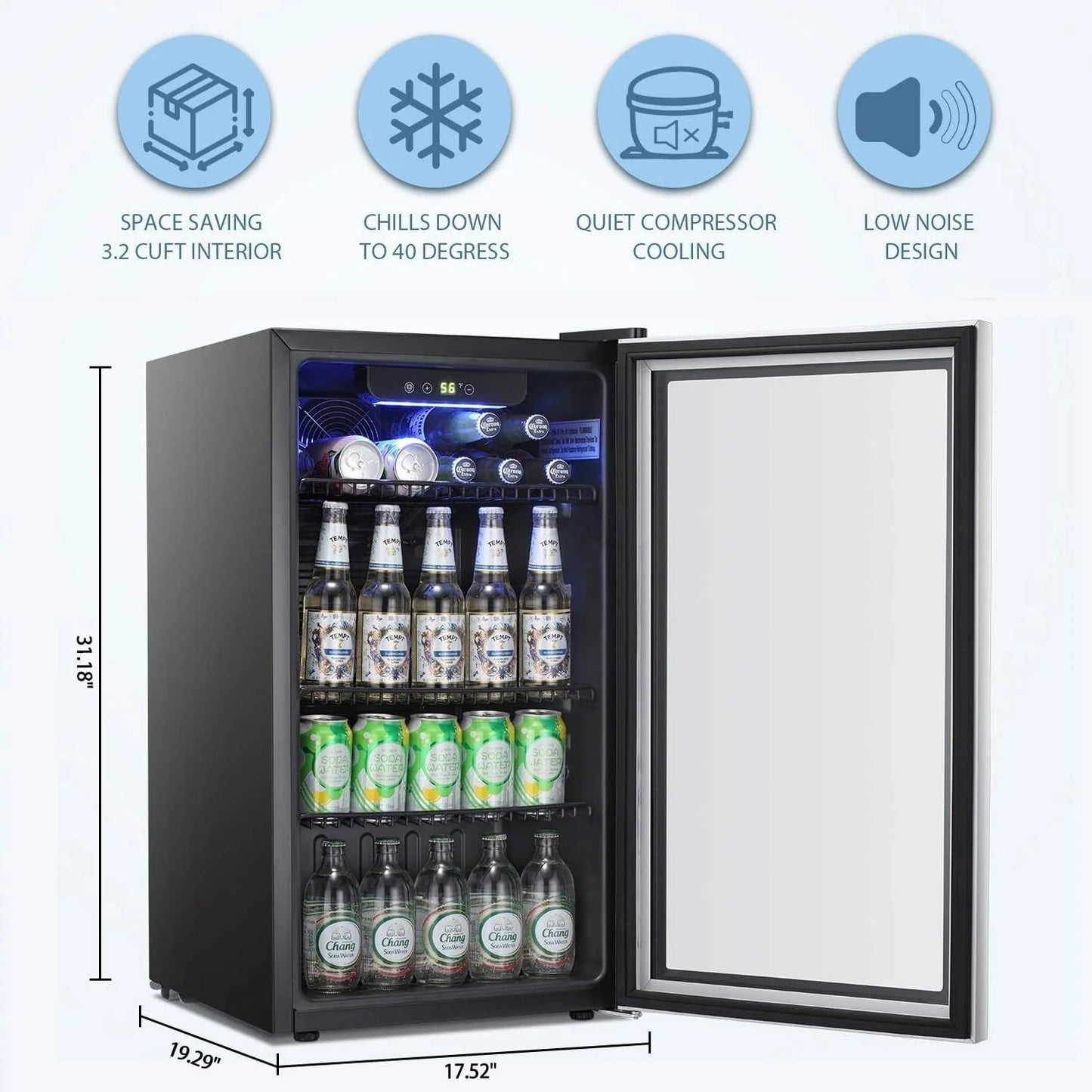 Antarctic Star Beverage Refrigerator Cooler 68 Can, Mini Fridge with Glass Door for Beer Drinks Wine,Freestanding Small Fridge with Electronic Temperature Control for Home and Bar,1.7 cu.ft