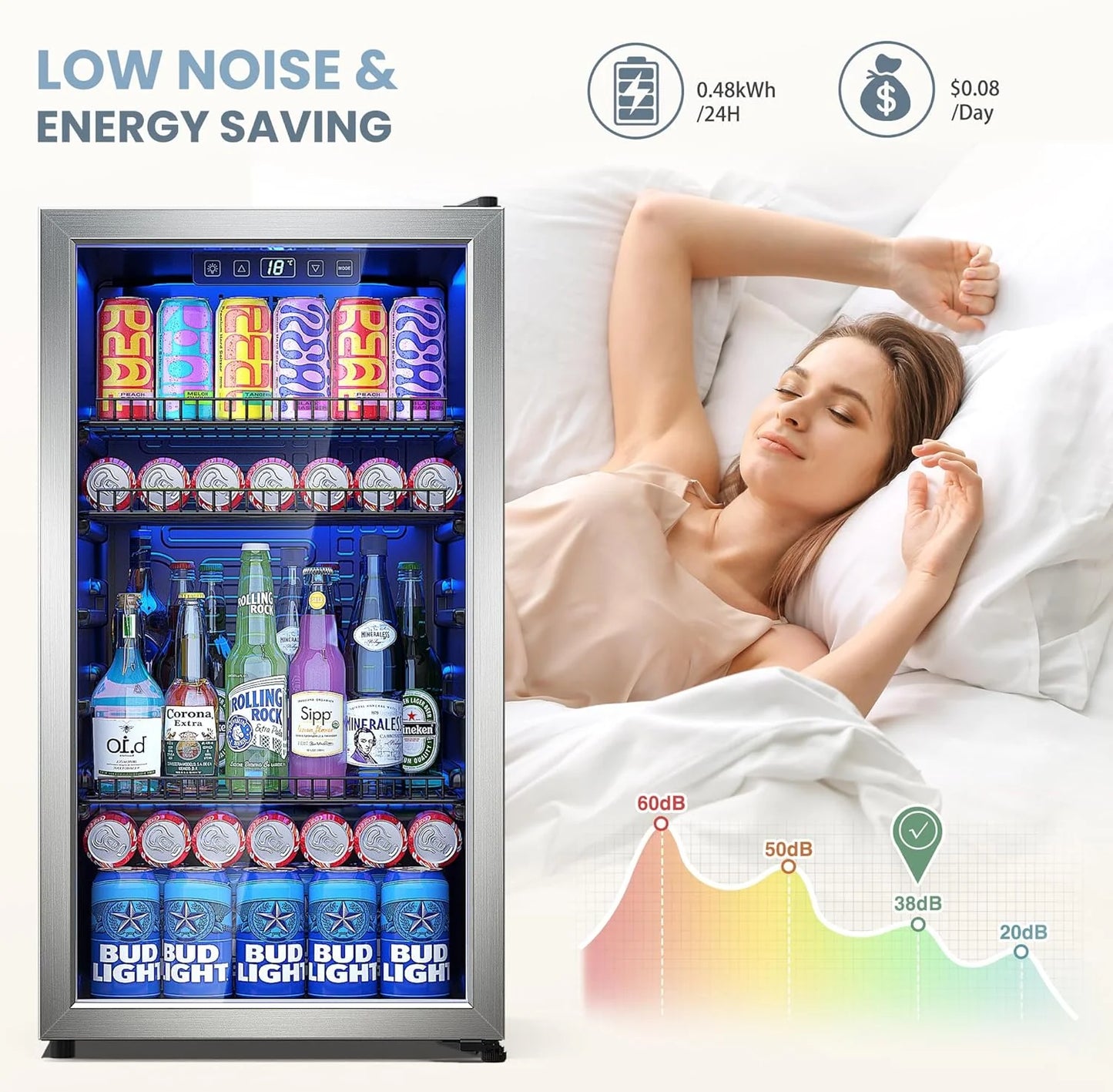 Beverage Refrigerator Cooler-120 Cans Freestanding Mini Fridge Cooler with Glass Door, Adjustable Shelves & Digital Temperature Display for Soda, Wine or Beer (Black, 3.2 Cu.Ft)