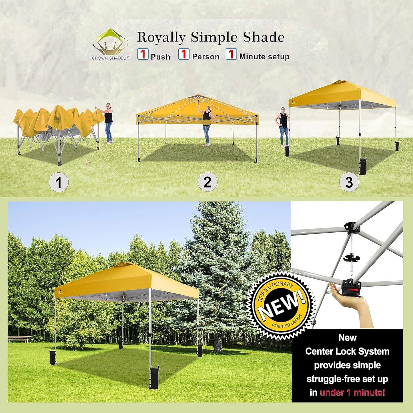 10x10 Pop-Up Awning - One-Click Installation Beach Tent - Outdoor Sunshade Silver Coated Top, 3 Heights and 4 Sand Pockets