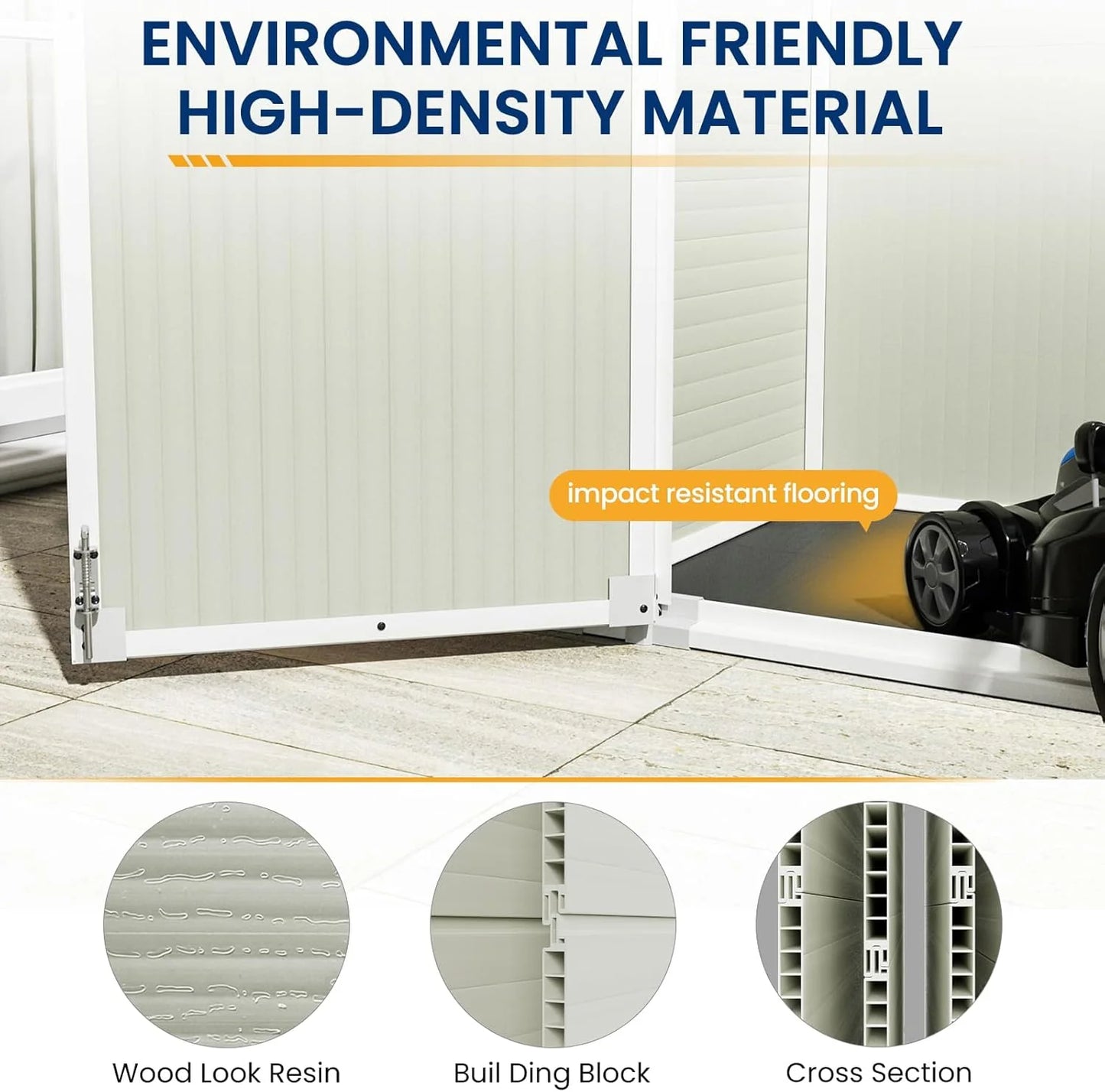 Amopatio 41 Cu Ft Horizontal Outdoor Storage Shed, Resin Trash Can Storage,Resin Shed for Garden Tools, Lawn Mowers, Garbage Cans, Patio Use