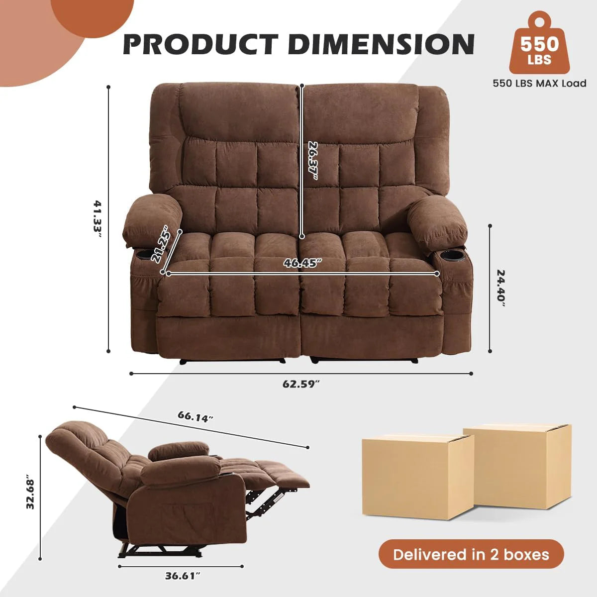 Recliner Loveseat with Cup Holders for Living Room