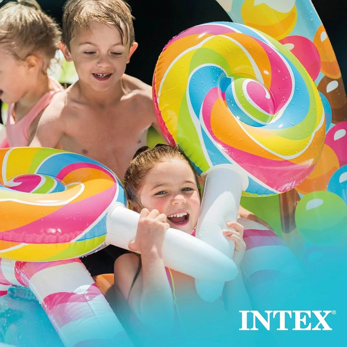 Intex 96" x 78" x 28" Inflatable Jungle Adventure Play Center Spray Kiddie Pool - Backyard Kids Water Slide, Outdoor Blow-Up Splash Pad for Toddlers