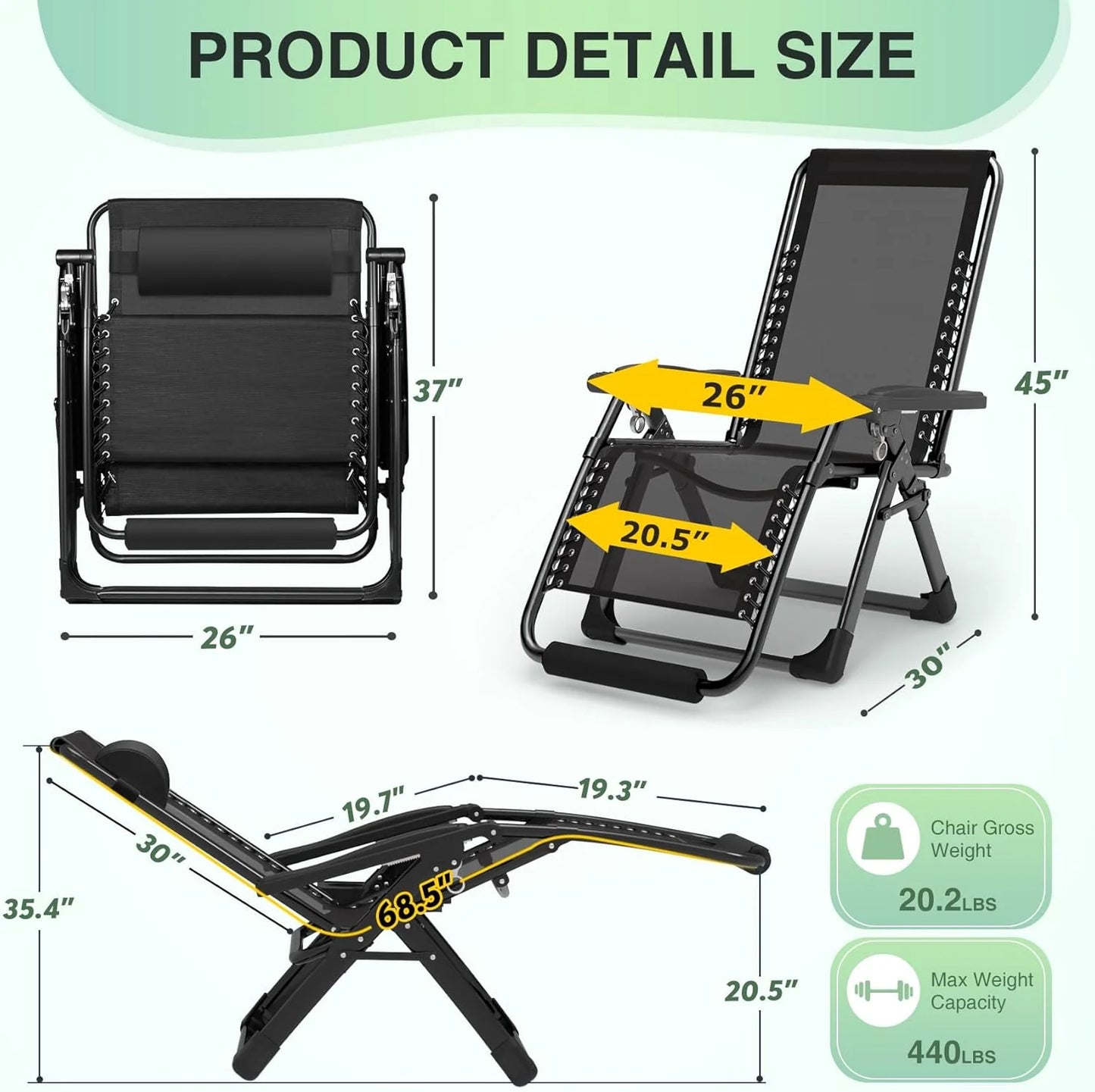 Indoor and outdoor patio chair folding lounge chair zero gravity chair with removable cushion camping lounge chair
