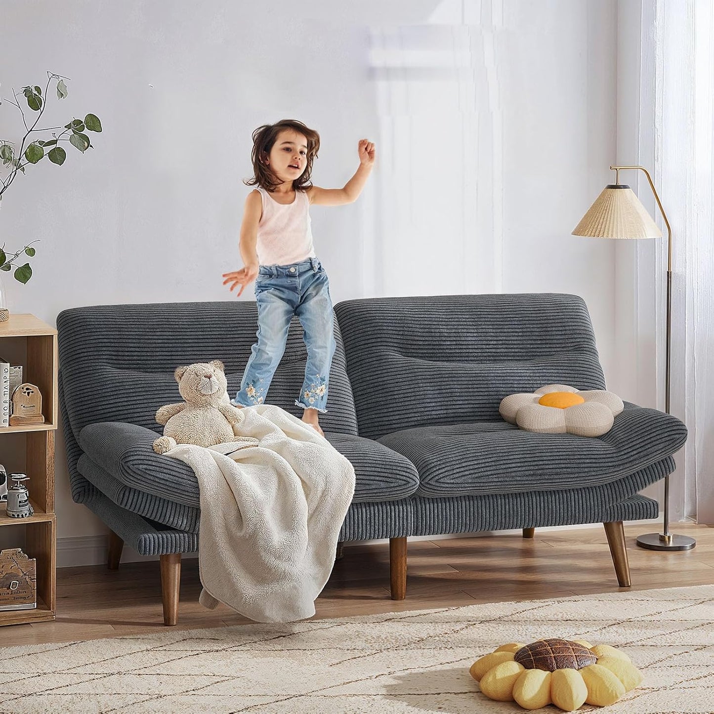 Convertible Futon Sofa Bed, 66 Inch Corduroy Futon Sofa Recliner Sofa Bed for Small Spaces, Playrooms or Offices