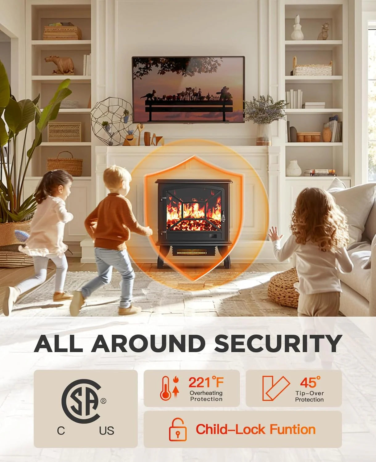 50" Smart Electric Fireplace 5300 BTU Heat Output, Ultra-Slim Wall-Mount or Built-In Electric Fireplace