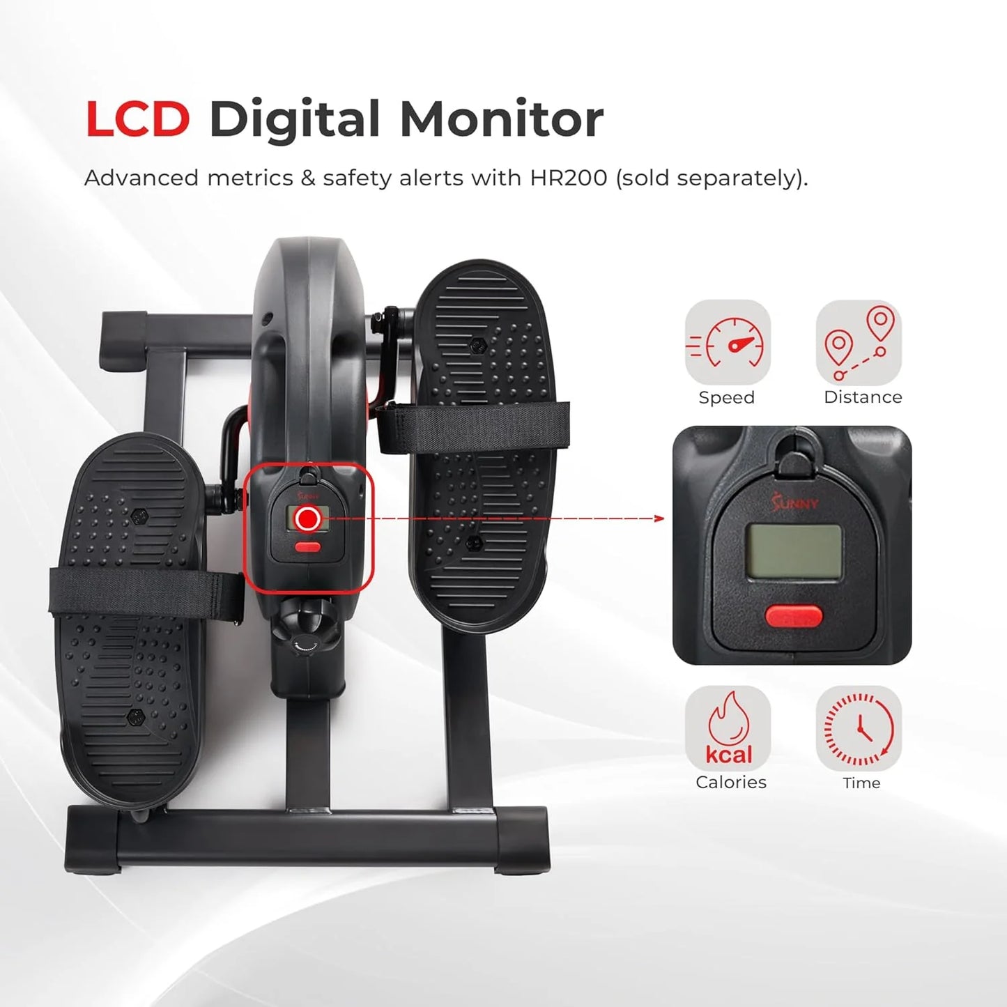 Sunny Health & Fitness Smart Mini Elliptical Trainer, Indoor Under-Desk Pedal Exerciser for Seniors’ Mobility & Cardio Workout, Free SunnyFit App Bluetooth Link, Optional Motorized w/Remote Control