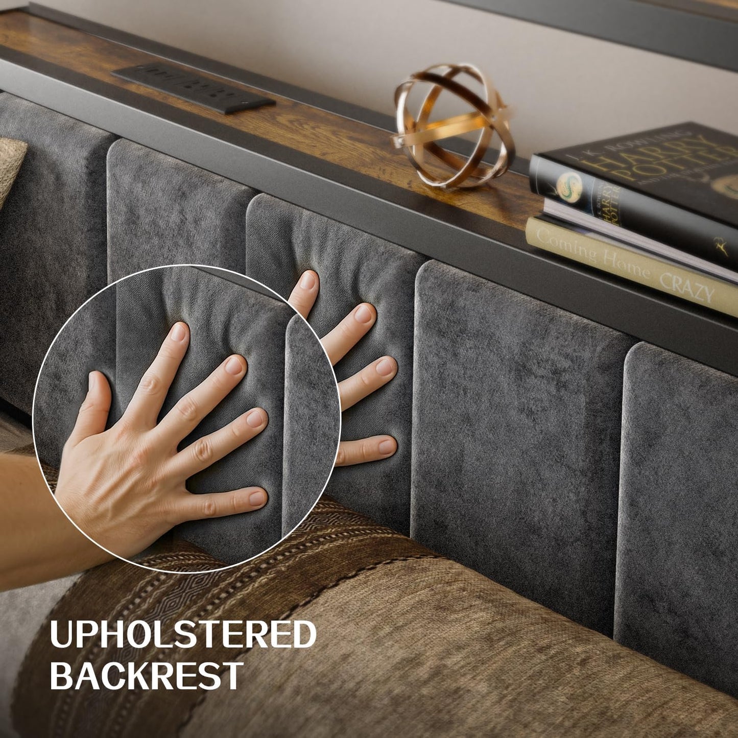 Queen Size Bed Frame with 2-Tier Storage Shelves Headboard, Platform Bed with Charging Station, LED Lights No Box Spring Needed Noise Free