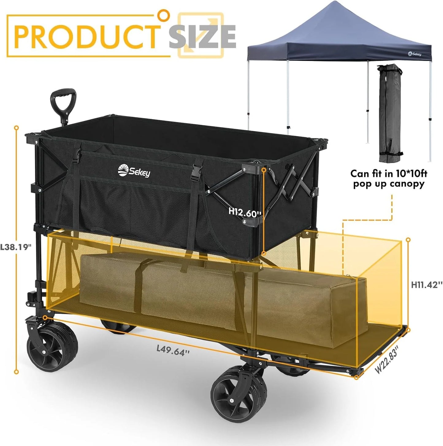400L Large Capacity Folding Double Decker Wagon with Brakes, 50" Extra Long Extender Cart, 500lbs Heavy Duty Collapsible Wagons