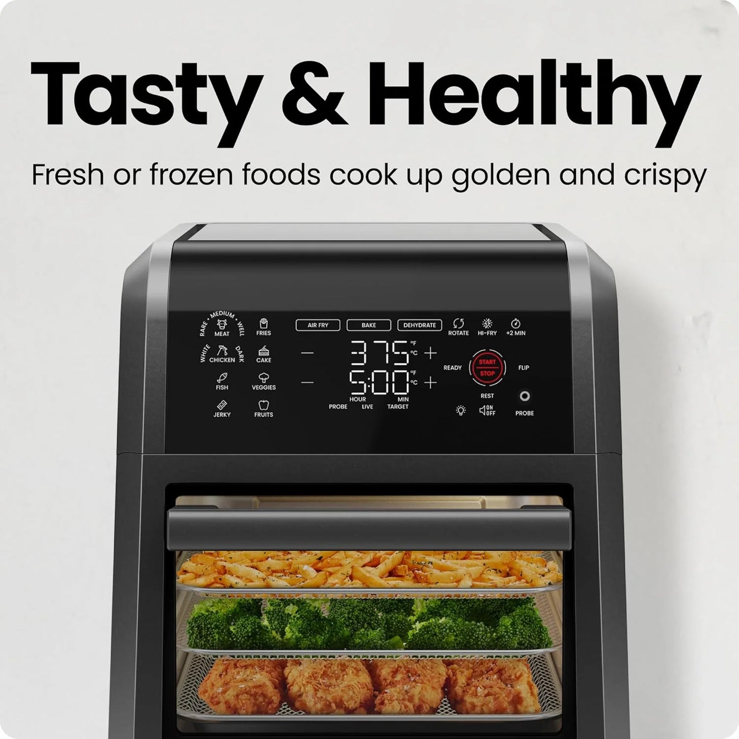 CHEFMAN ExacTemp™ 12-Quart Air Fryer with Integrated Smart Cooking Thermometer, 28 Touchscreen Presets, Broiler, Dehydrator, and Oven