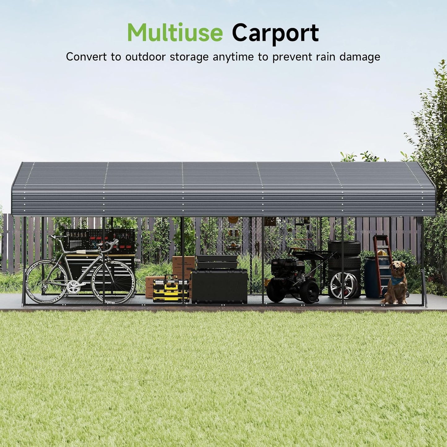 10'x15' Heavy Duty Metal Carport, Outdoor Garage Car Shelter Shade with Heavier Frame
