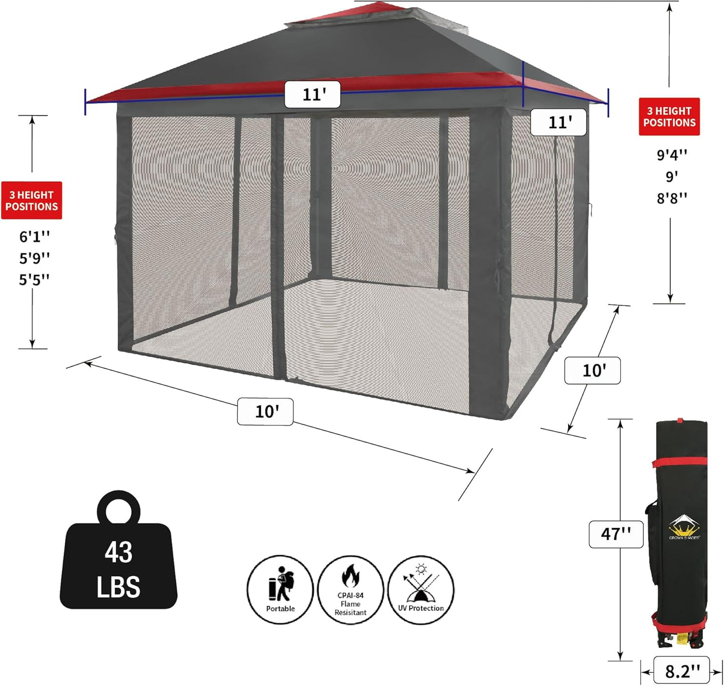 CROWN SHADES 13x13 Pop Up Gazebo, Canopy Tent, Gazebos on Clearance - Outdoor Gazebo for Backyard & Patio Furniture - Carpa Pop Up Tent with Wheeled STO-N-Go Cover Bag (White)