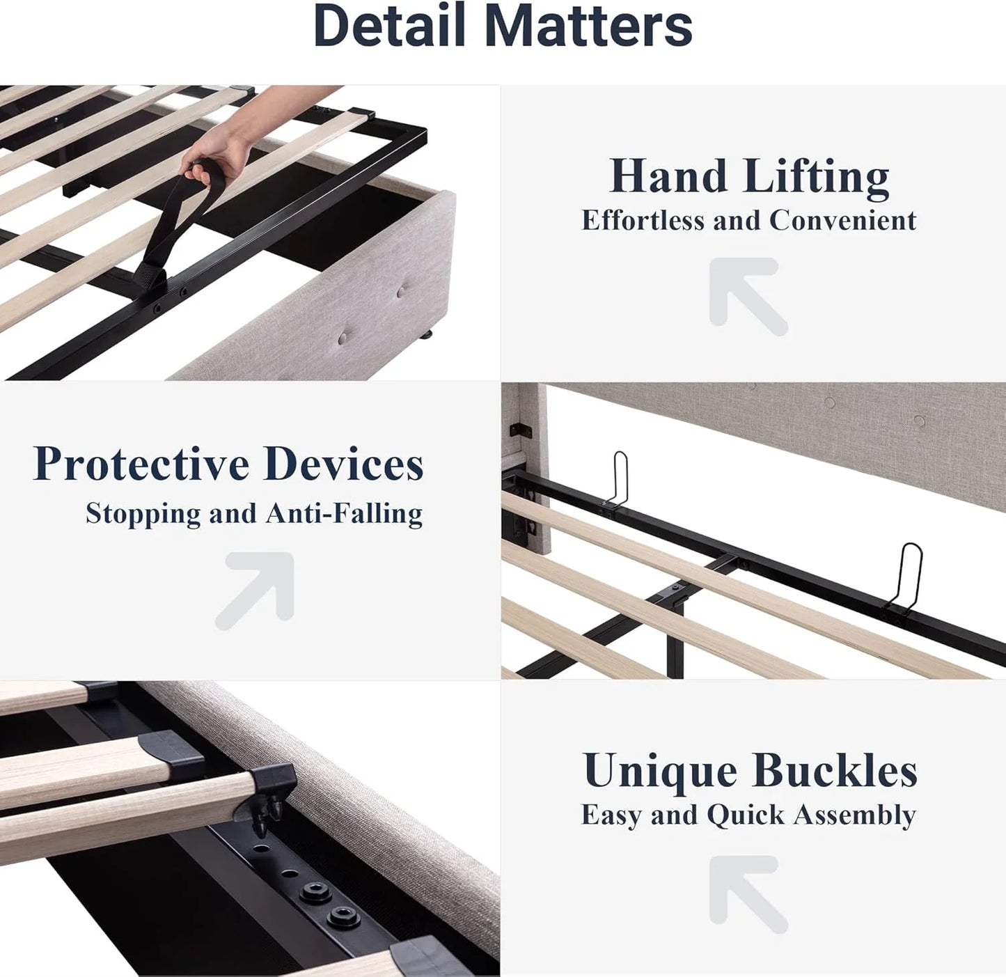Allewie Queen Size Lift Up Storage Bed, Modern Wingback Headboard, Hydraulic Support, No Box Spring Needed, Light Beige