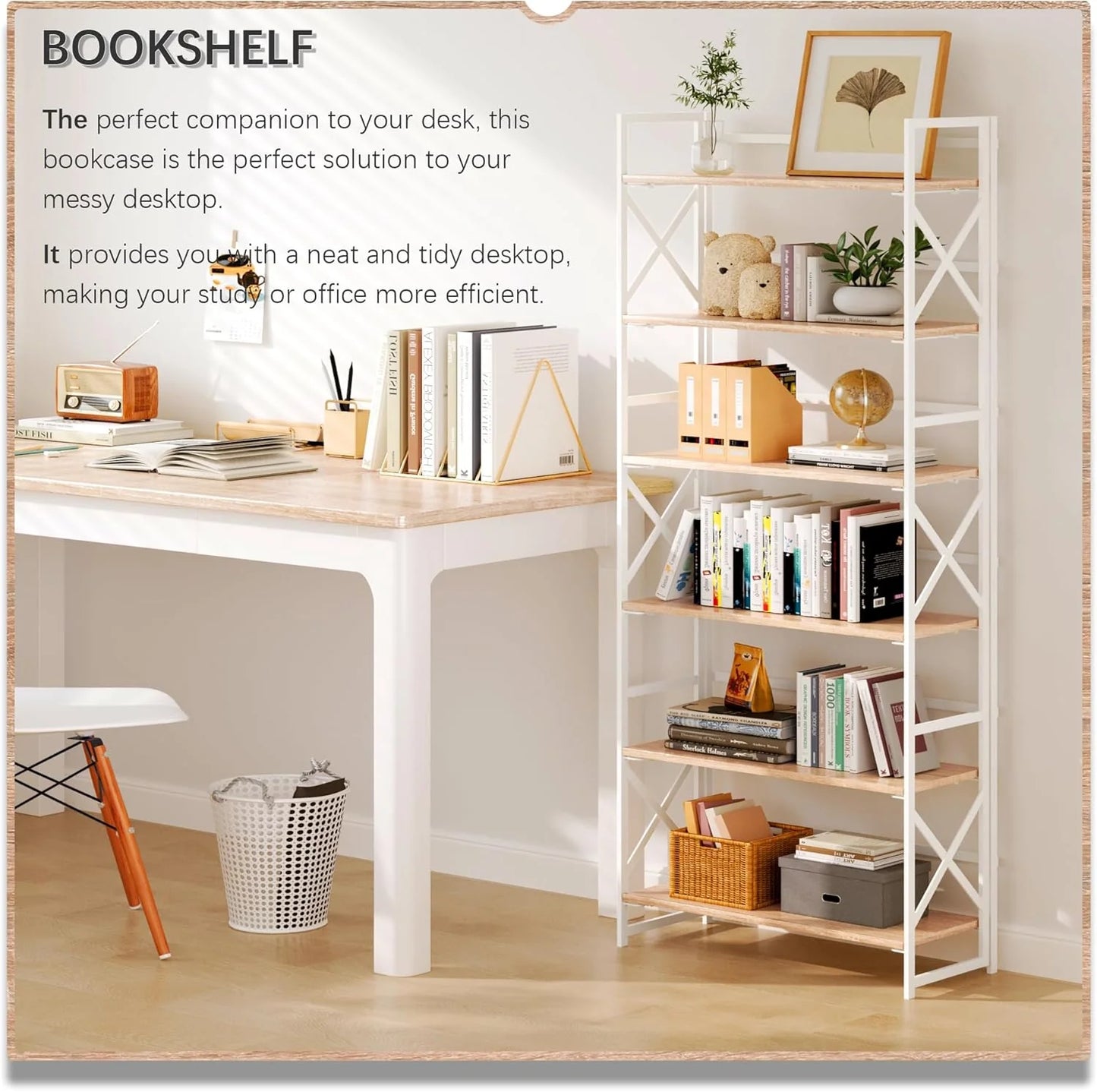 5 Tiers No Assembly Book Shelves 51.2" H Folding Bookshelf Bookcase