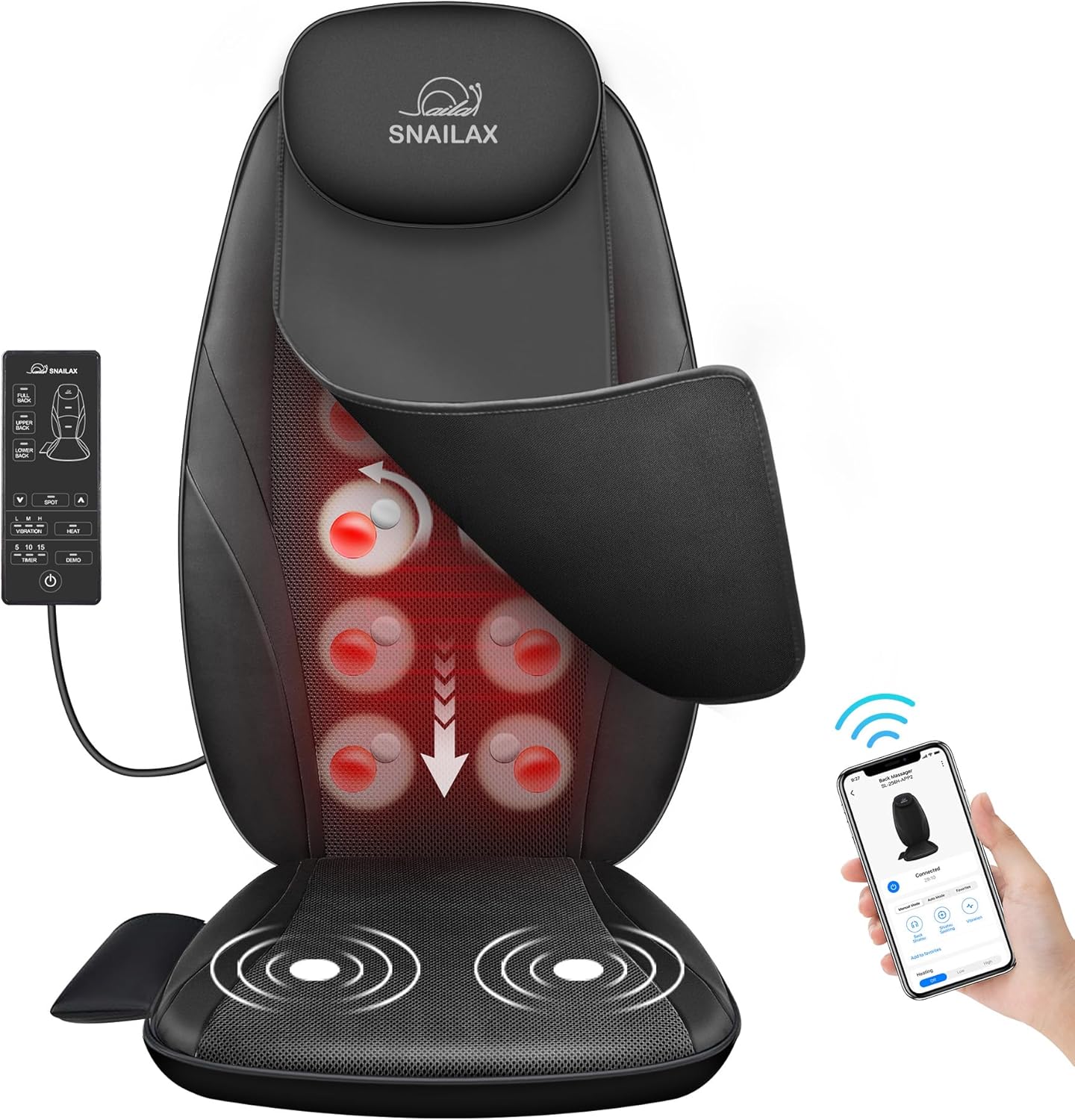 Snailax Shiatsu Massage Cushion with Heat Massage Chair Pad Kneading Back Massager for Home Office Seat use