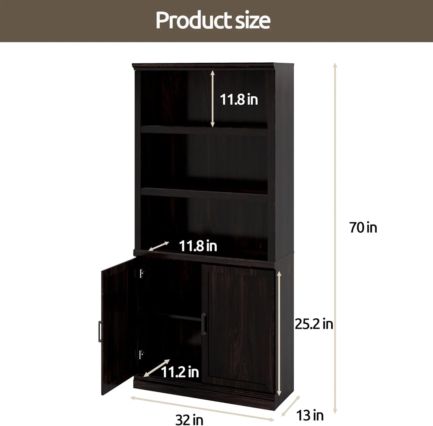 70-Inch Tall White Bookcase 5 Tiers Shelves Open Storage Bookshelf