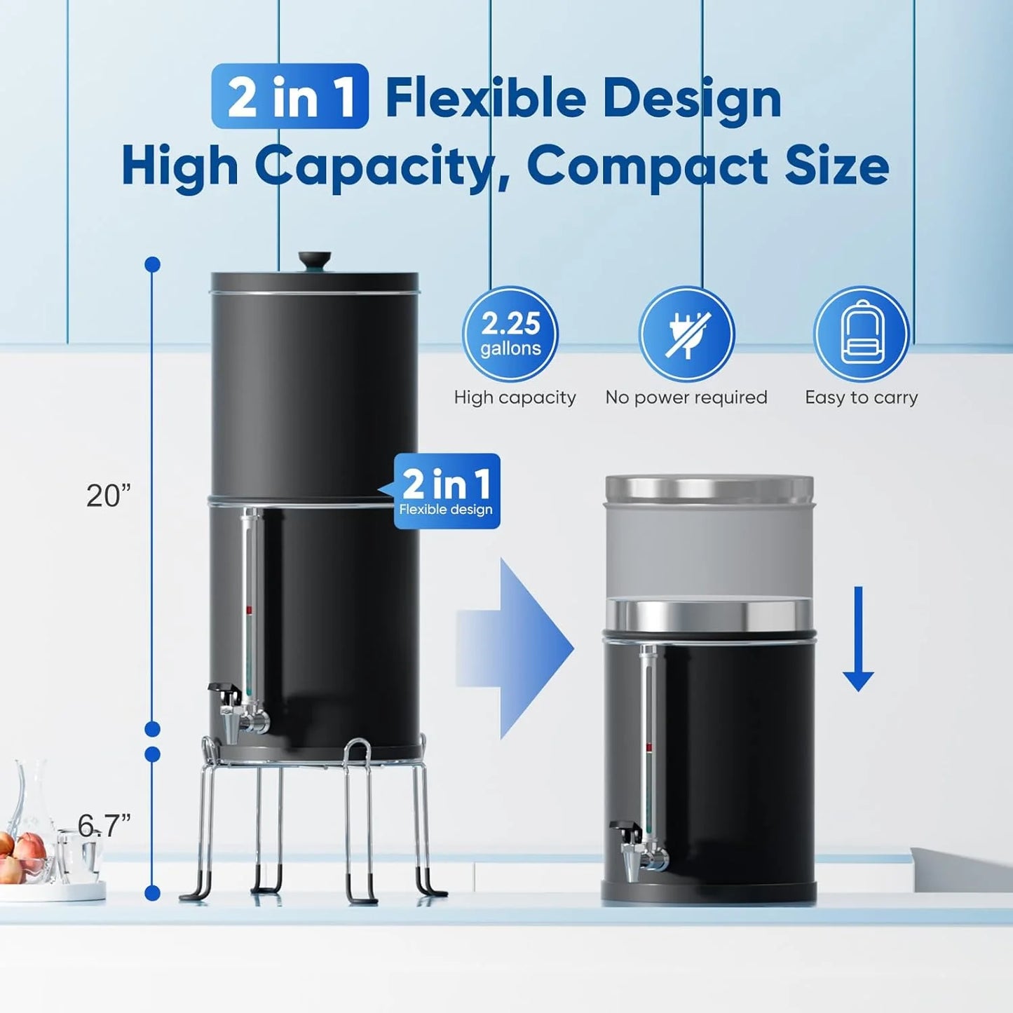Purewell three-stage 0.01μm ultrafiltration gravity water filtration system 304