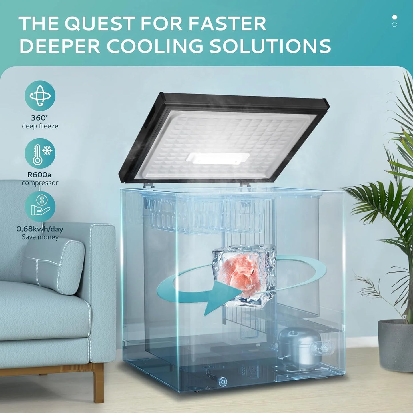 EUHOMY 3.5 Cu.Ft Chest Freezer with Removable Basket, Small Deep Freezer Adjustable 7 Thermostat, Quiet Mini Freezer Free-Standing Top Door, Energy Saving for Apartment/Garage/Basement/Dorm/Home,Black