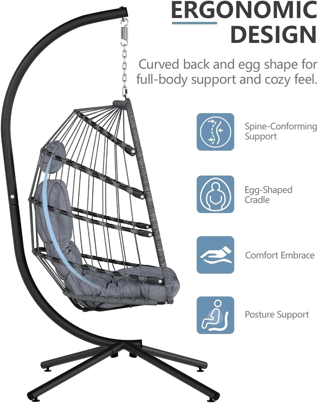 SWITTE Egg Chair Outdoor with Stand, Indoor Wicker Hanging Egg Swing Chair with Cushion, 350lbs Capacity for Patio, Bedroom