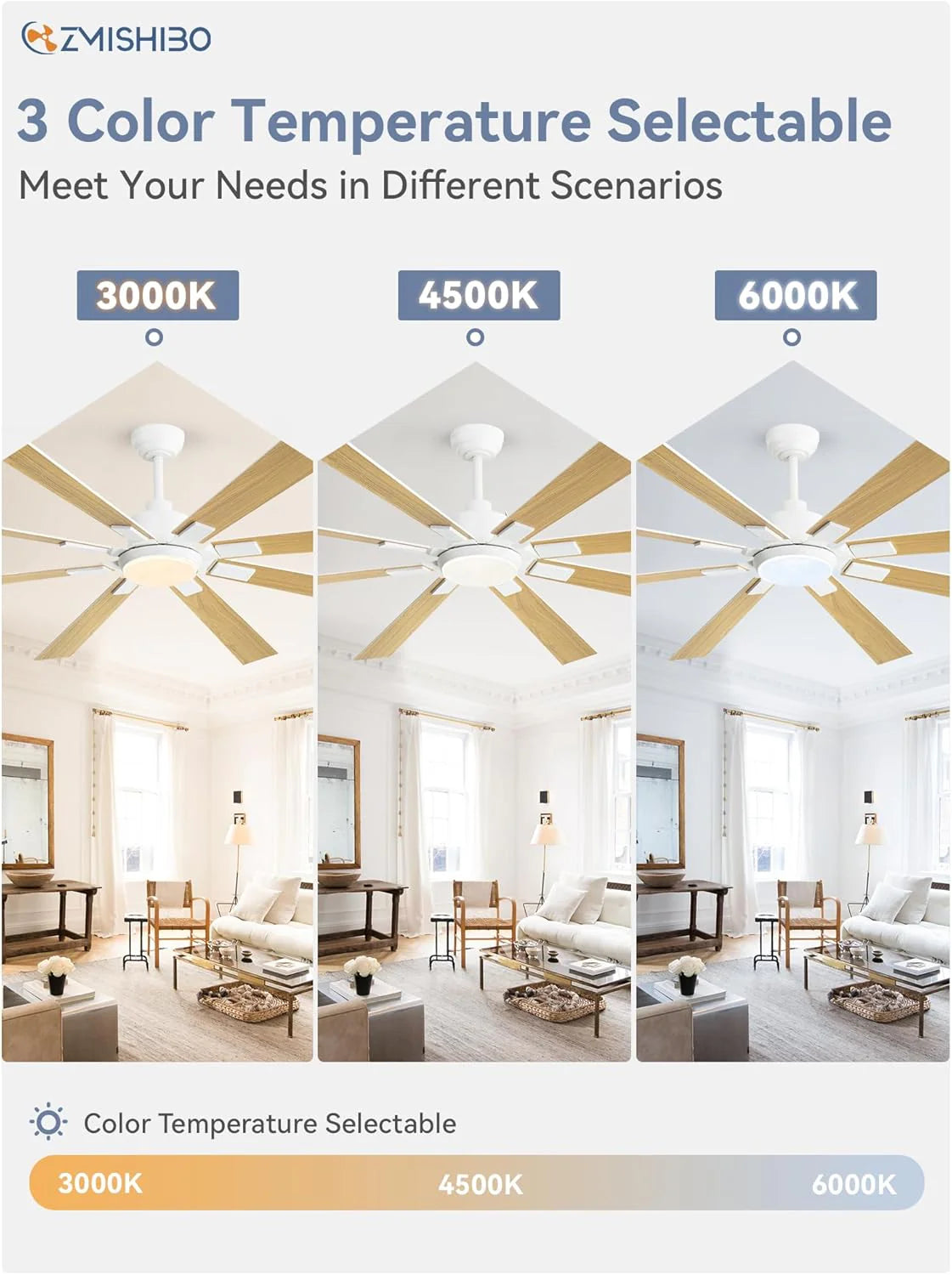 Zmishibo 72-inch large ceiling fan with lighting and remote indoor/outdoor