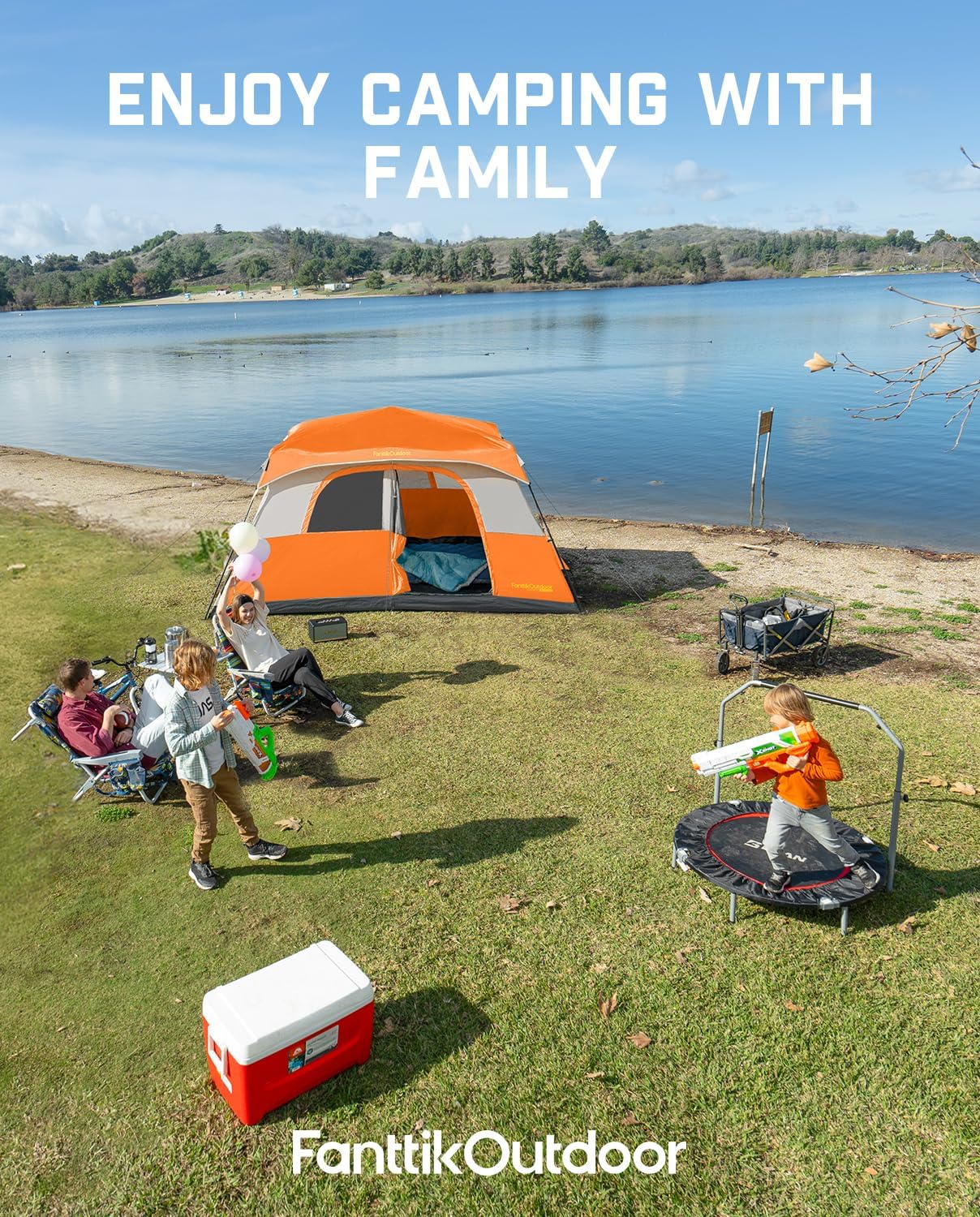 Portable camping tent for 4/6/8/10 people with instant cabin and rainproof and windproof