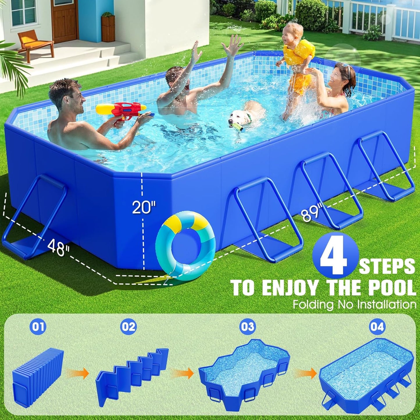Foldable Pool, Large Non-Inflatable Swimming Pool for Kids,Adult Collapsible Pools Hard Plastic Shell, Oversized Thickened,Portable Folding Kids Pools for Backyard-Mosaic Design-89"x48"x20"