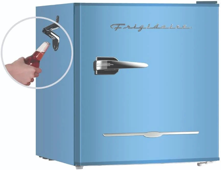 Frigidaire EFR176 Retro Compact Fridge with Chiller Mini Refrigerator with Built-in Bottle Opener for Office, Bedroom, Dorm Room or Cabin, 1.6 cu ft 16" D x 18" W x 18.5" H, Moonlight