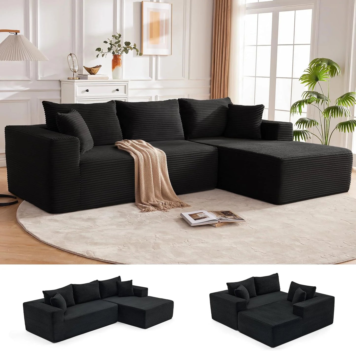 110-inch cloud sofa, boneless sofa in the living room, modular sofa with deep seats
