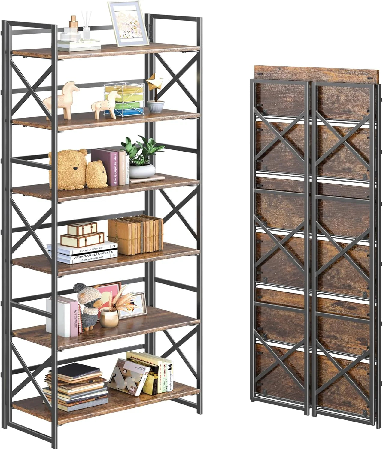 5 Tiers No Assembly Book Shelves 51.2" H Folding Bookshelf Bookcase