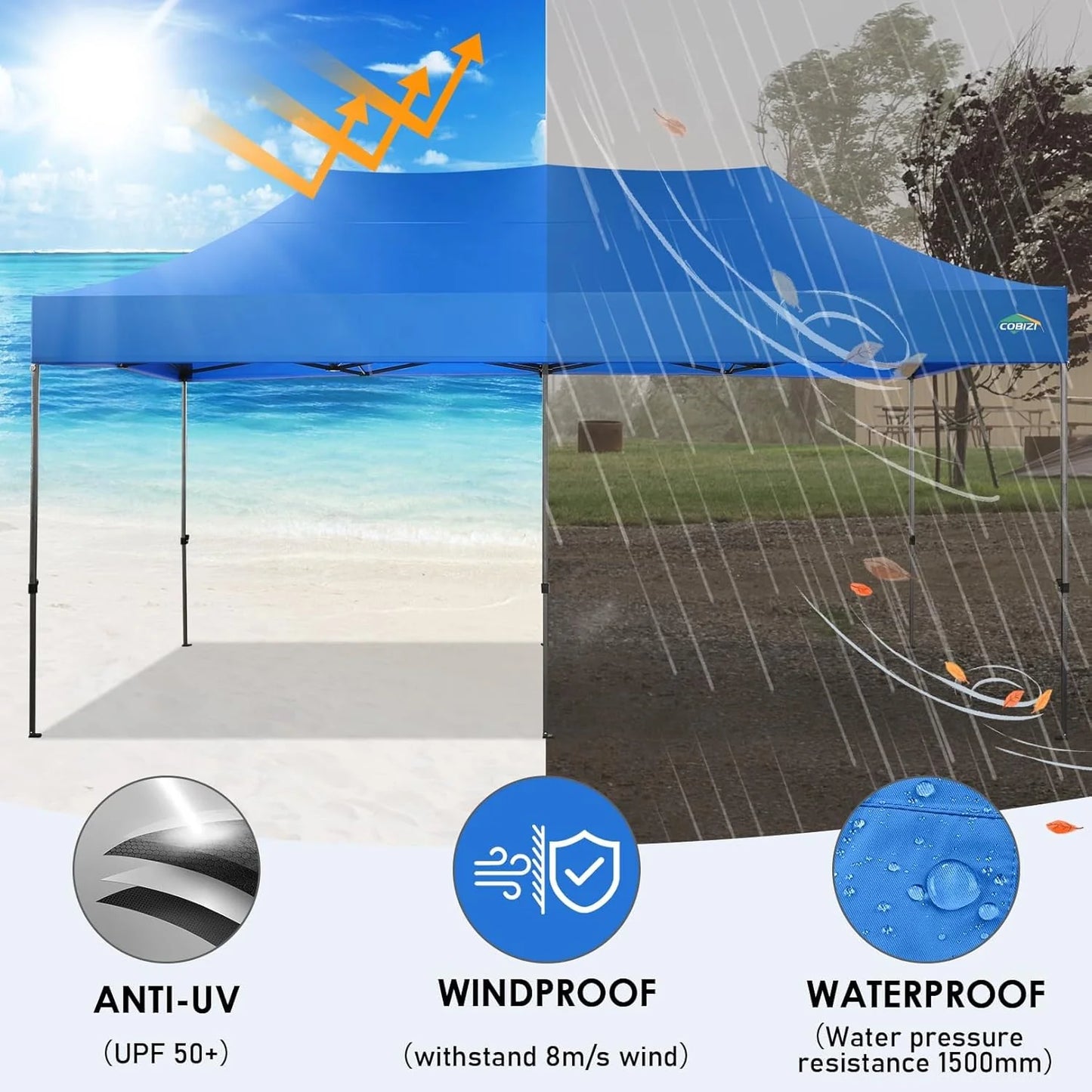 COBIZI 10x20 Heavy Duty Pop up Canopy Tent with 6 sidewalls Easy Up Commercial Outdoor Canopy Wedding Party Tents for Parties All Season Wind & Waterproof Gazebo with Roller Bag,Black(Frame Thickened)