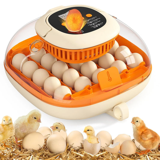 [2024 Upgrade] 25 Egg Incubator, Automatic Egg Turner with Thermometer Seat and Humidity Control, Egg Candler, 360° View with Clear Window, Incubators for Hatching Chicks