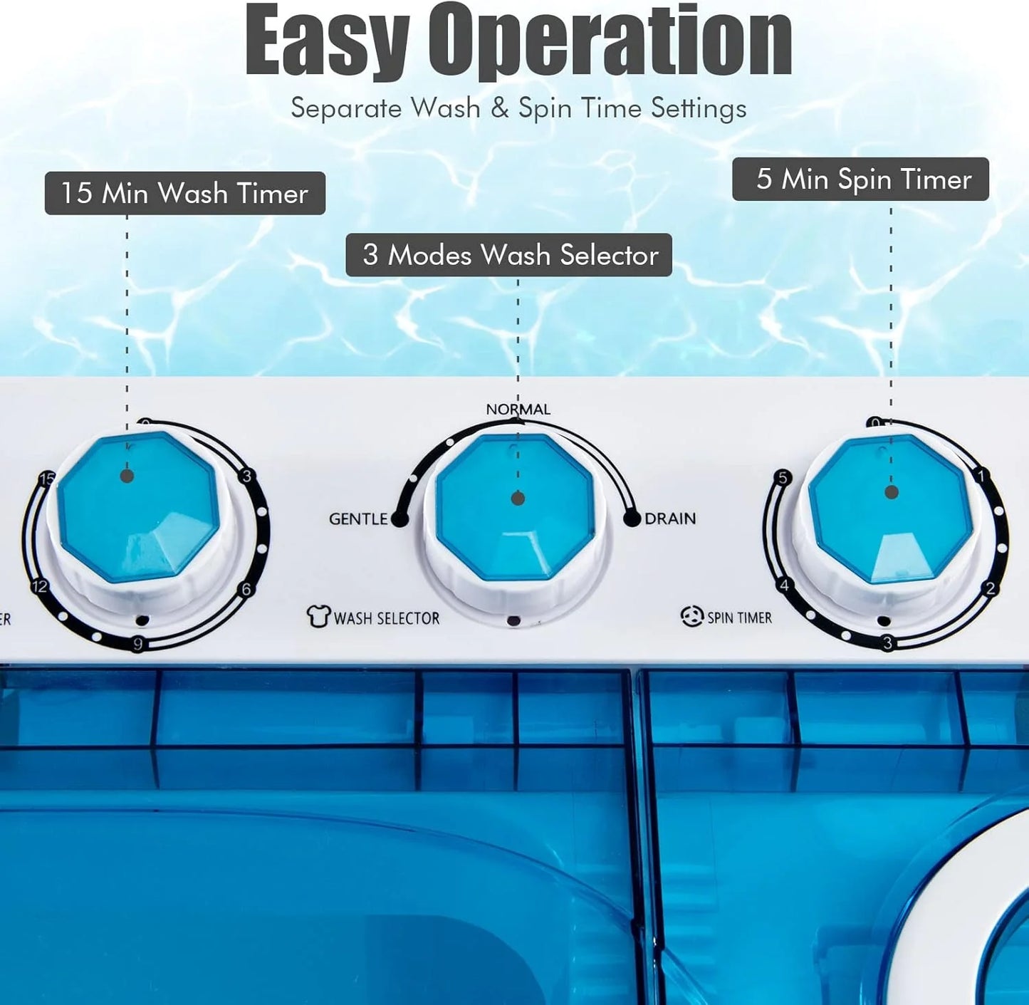 COSTWAY Double Tub 26 lb Capacity Laundry 18 lb 8 lb Spin Combo with Timer Knob Built-in Drain Pump Small Portable Washing Machine