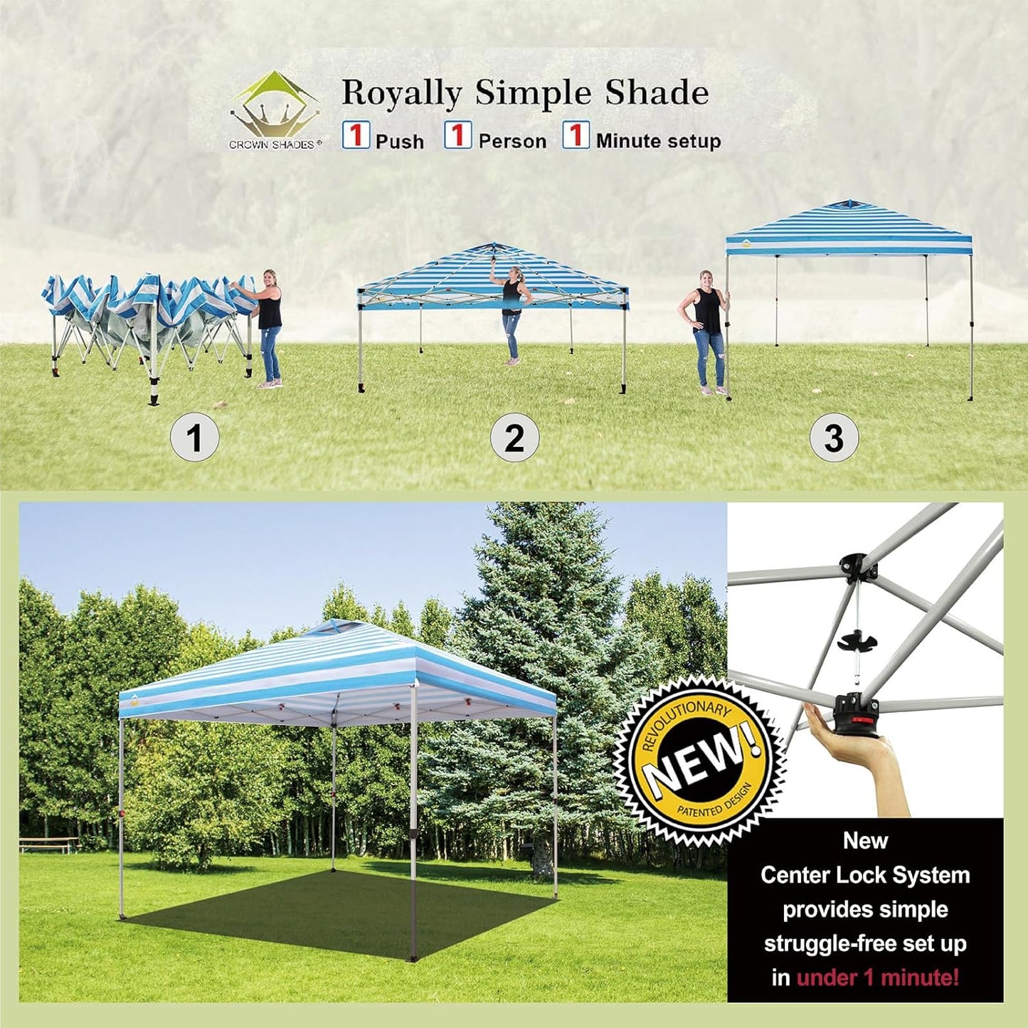 10x10 Pop-Up Awning - One-Click Installation Beach Tent - Outdoor Sunshade Silver Coated Top, 3 Heights and 4 Sand Pockets