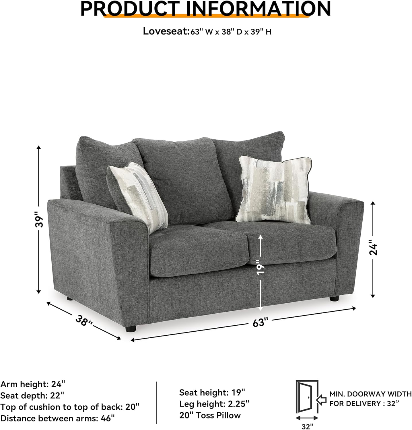 Casual Loveseat with Flared Arms Gray Upholstered Sofa for Living Room