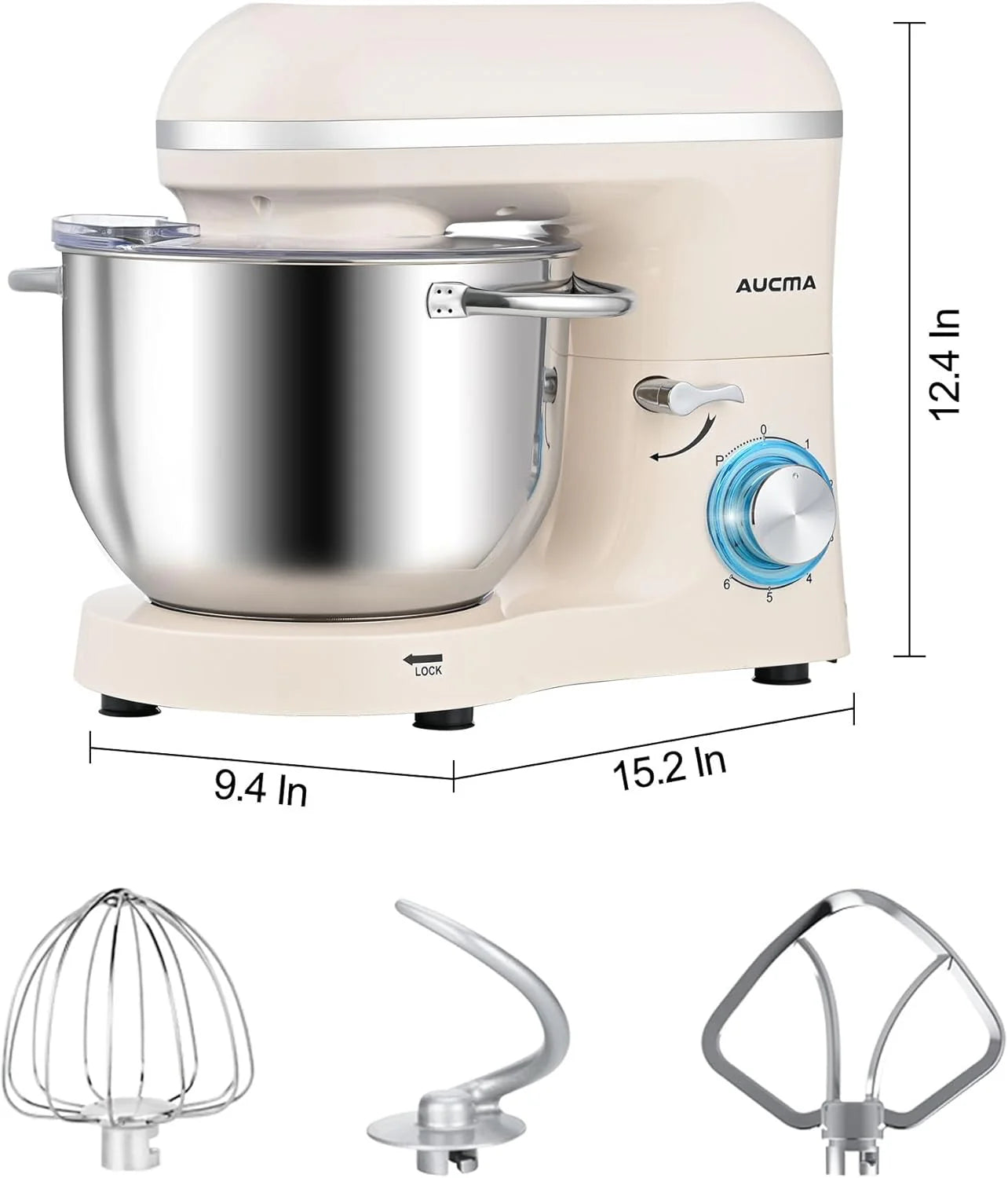 Aucma Stand Mixer,6.5-QT 660W 6-Speed Tilt-Head Food Mixer, Kitchen Electric Mixer with Dough Hook