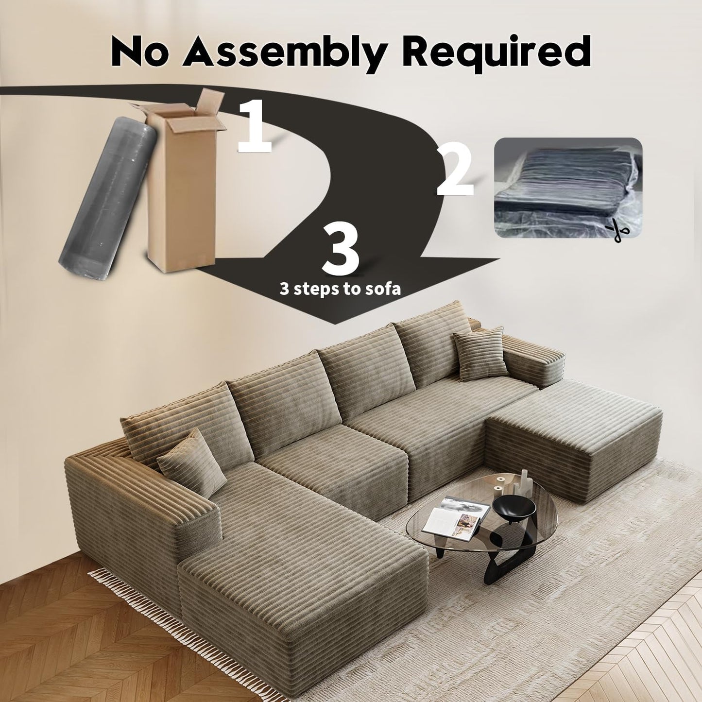 107.5" Cloud Modular Sectional Sofa Couch with L-Shape Chaise,Modern Minimalist Upholstered Couches