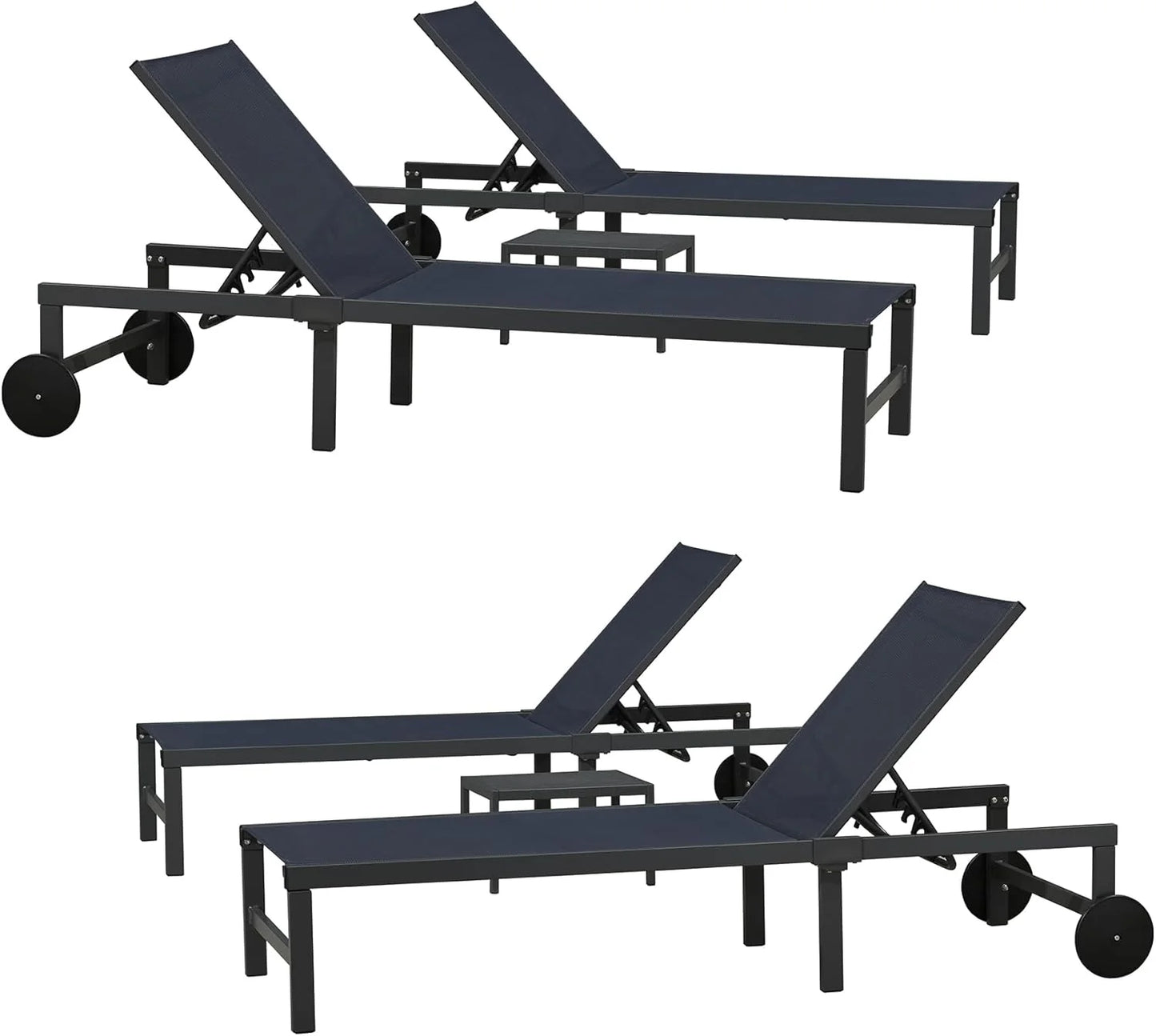 PURPLE LEAF Patio Tanning Lounge Chair Set with Face Down Hole Outdoor Aluminum Adjustable Reclining Chairs Wheels Pillows and Table for Poolside Beach Sunbathing Lounger, Beige