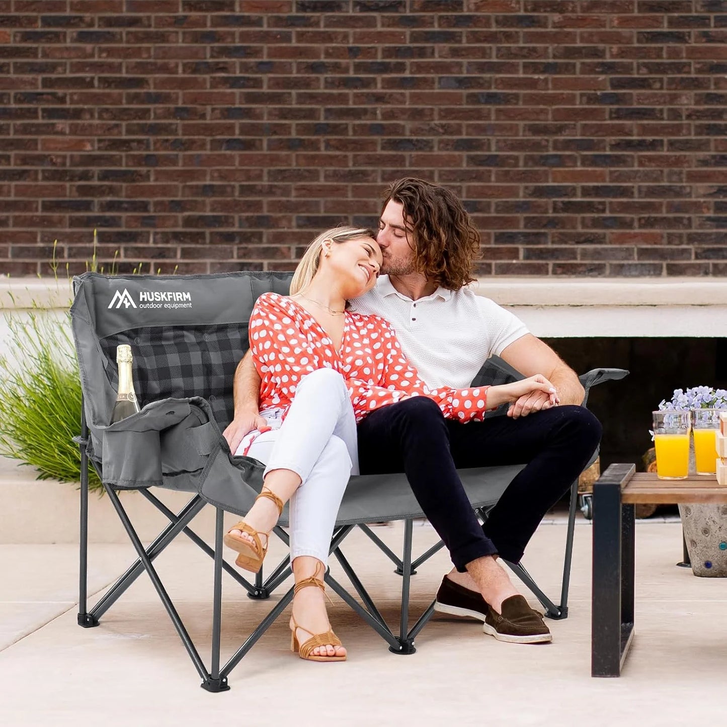 Camping Chair Upholstered Loveseat - Heavy Duty Extra Large Camping Sofa Portable Folding Sofa with Cup Holder and Carry Bag