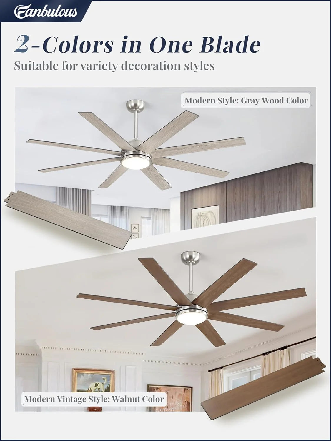 Ceiling Fan Indoor/Outdoor 8 Blades 65 inches