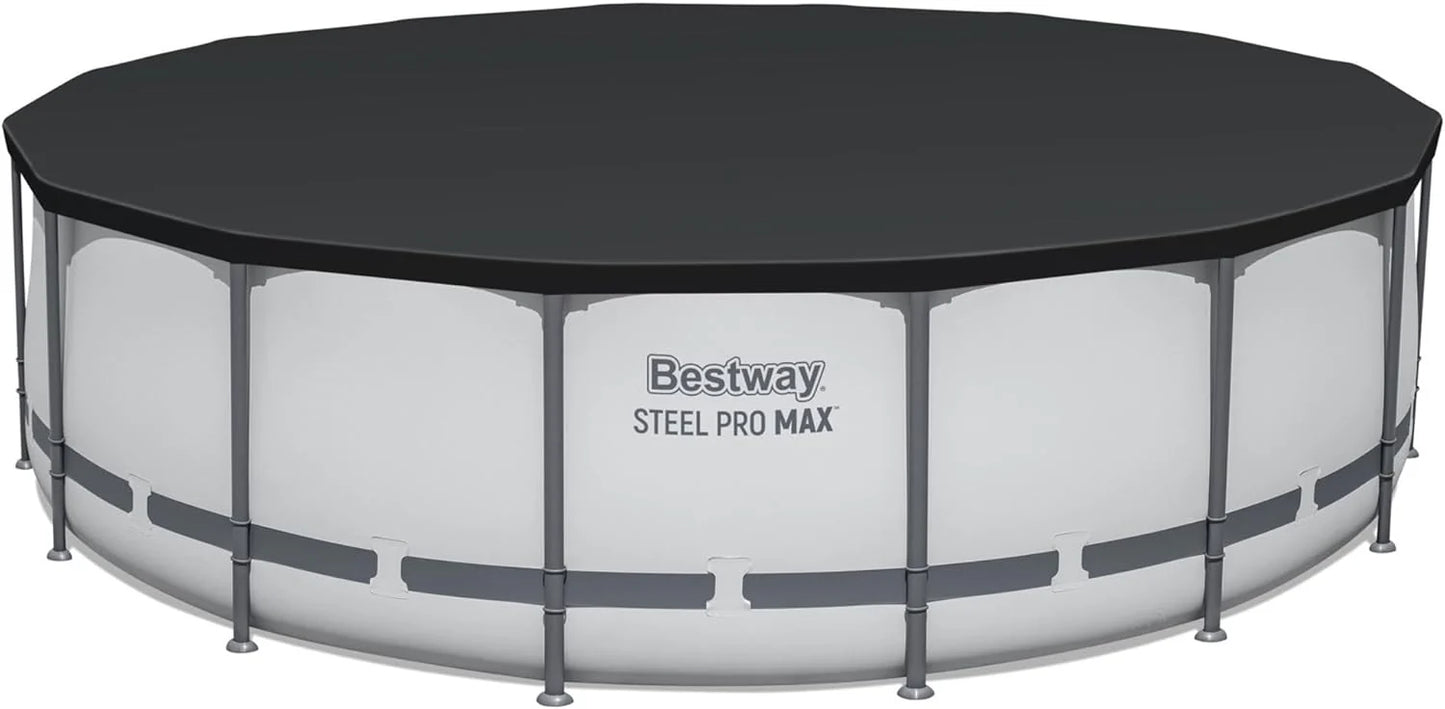 Steel Pro MAX 14 Foot x 48 Inch Round Metal Frame Above Ground Outdoor Swimming Pool Set with 1,000 Filter Pump, Ladder, and Cover, Gray