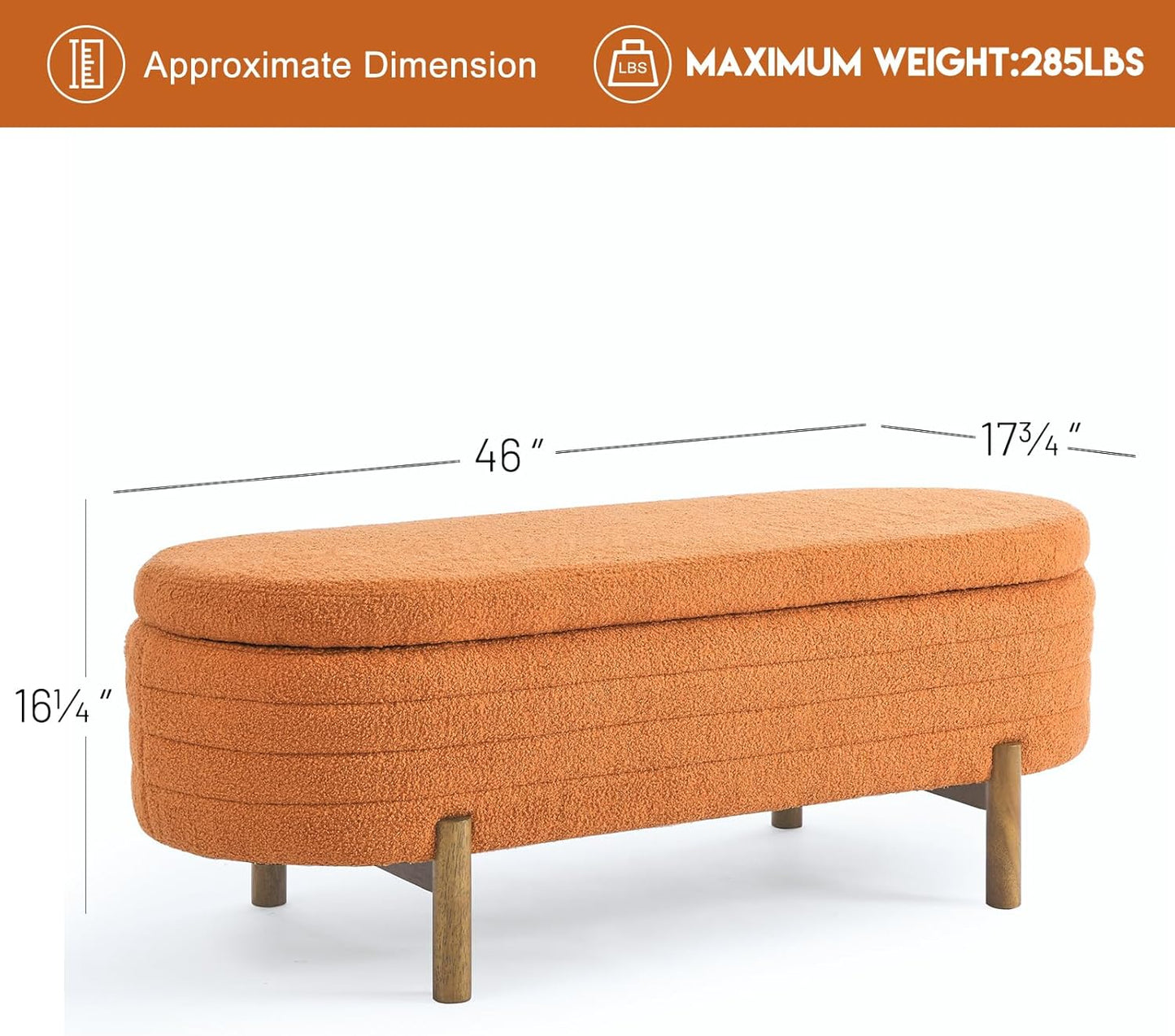 Furniliving Modern Storage Ottoman Bench, Sherpa Ottoman End of Bed Bench with Solid Wood Legs Upholstered Ottoman Benches with Storage Indoor Bench