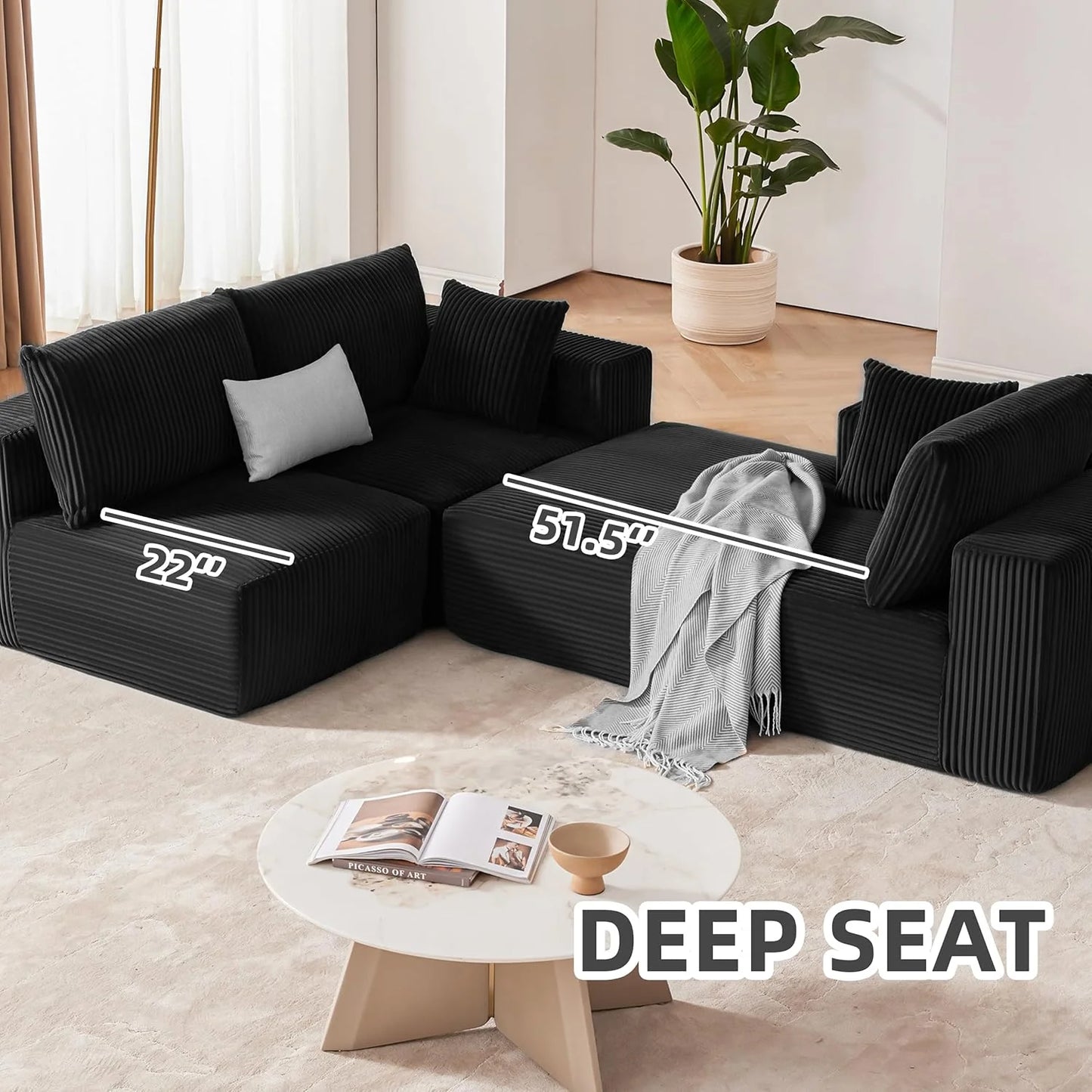 108-inch modular sofa, cloud modular sofa, with deep seat and reclining chair, upholstered sofa