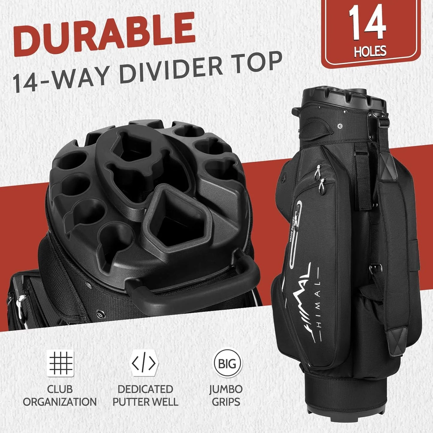 14-Way Golf Cart Bag Pro with Full Length Divider Top, Golf Bag for Men