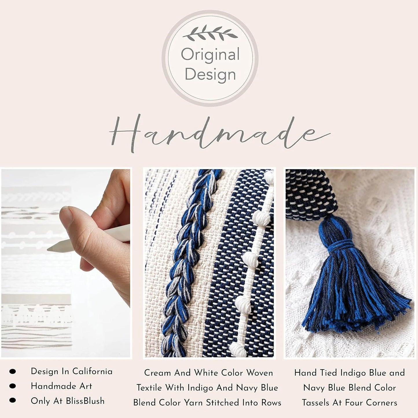 Blue Boho Decorative Throw Pillow Cover 20x20