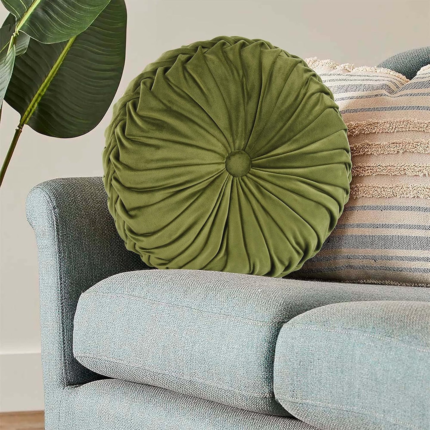 Set of 2 Decorative Round Pleated Throw Pillows