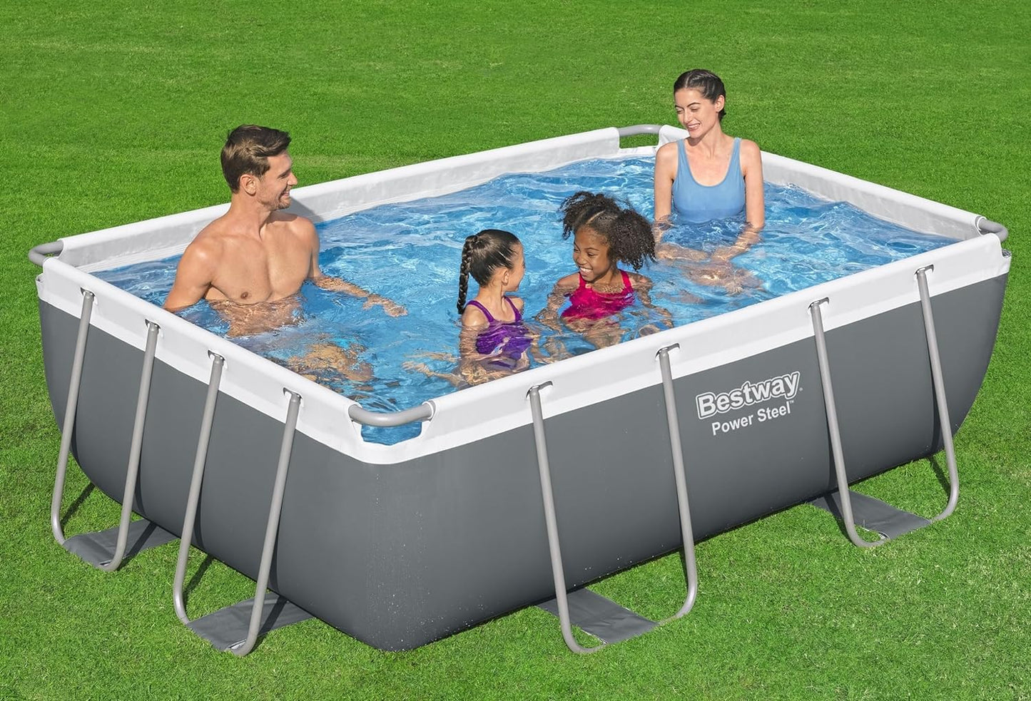 Power Steel 14' x 8'2" x 39.5" Oval Above Ground Pool Set | Includes 530gal Filter Pump, Ladder, ChemConnect Dispener