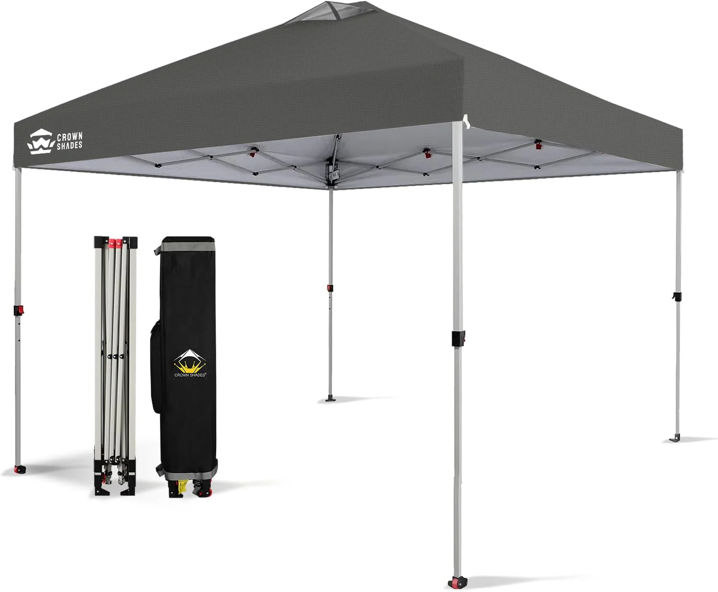 10x10 Pop-Up Awning - One-Click Installation Beach Tent - Outdoor Sunshade Silver Coated Top, 3 Heights and 4 Sand Pockets