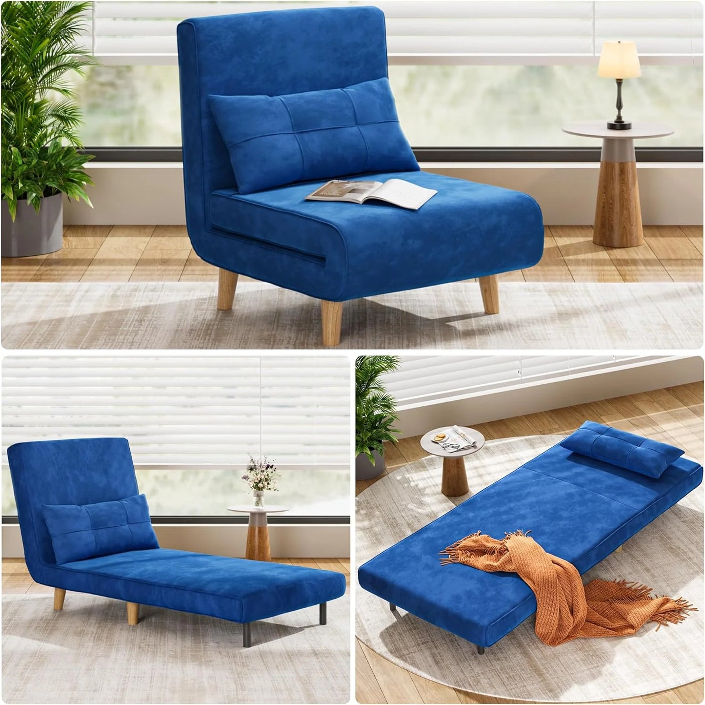 3-in-1 sleeper chair bed, convertible chair bed futon sofa with adjustable backrest