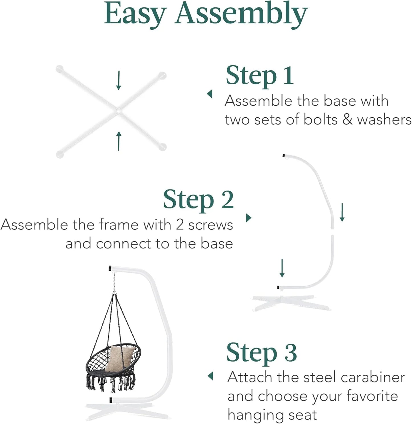 Best Choice Products Metal Hanging Hammock C-Stand for Chair/Weather-Resistant Finish, Offset Base - Stand Only - Black